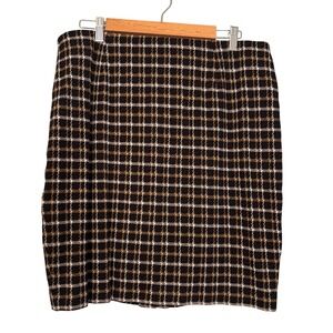 J.Jill Ponte Pencil Skirt Plaid Brown Career Work Office Casual‎ Large Petite